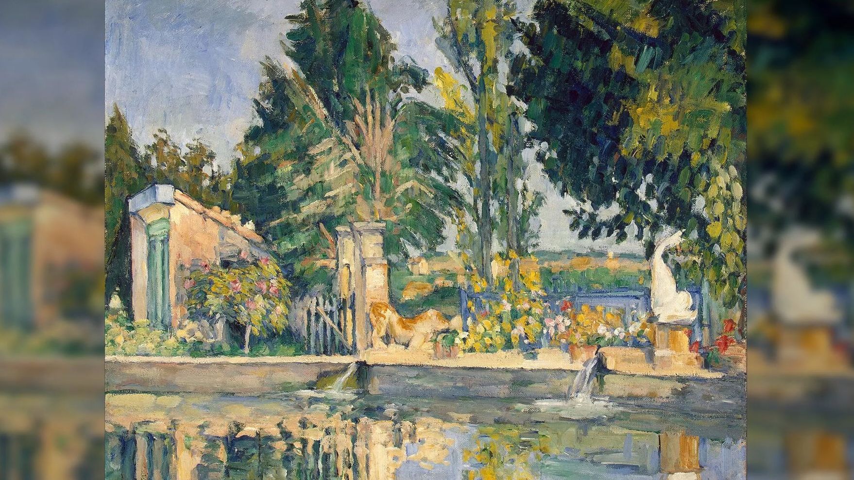 塞尚油画《jas de bouffan, 游泳池》风景画的绘画过程,临摹印象派