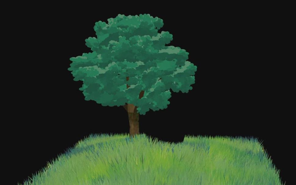 试着用c4drs做一下blender中很好康的吉卜力风草地