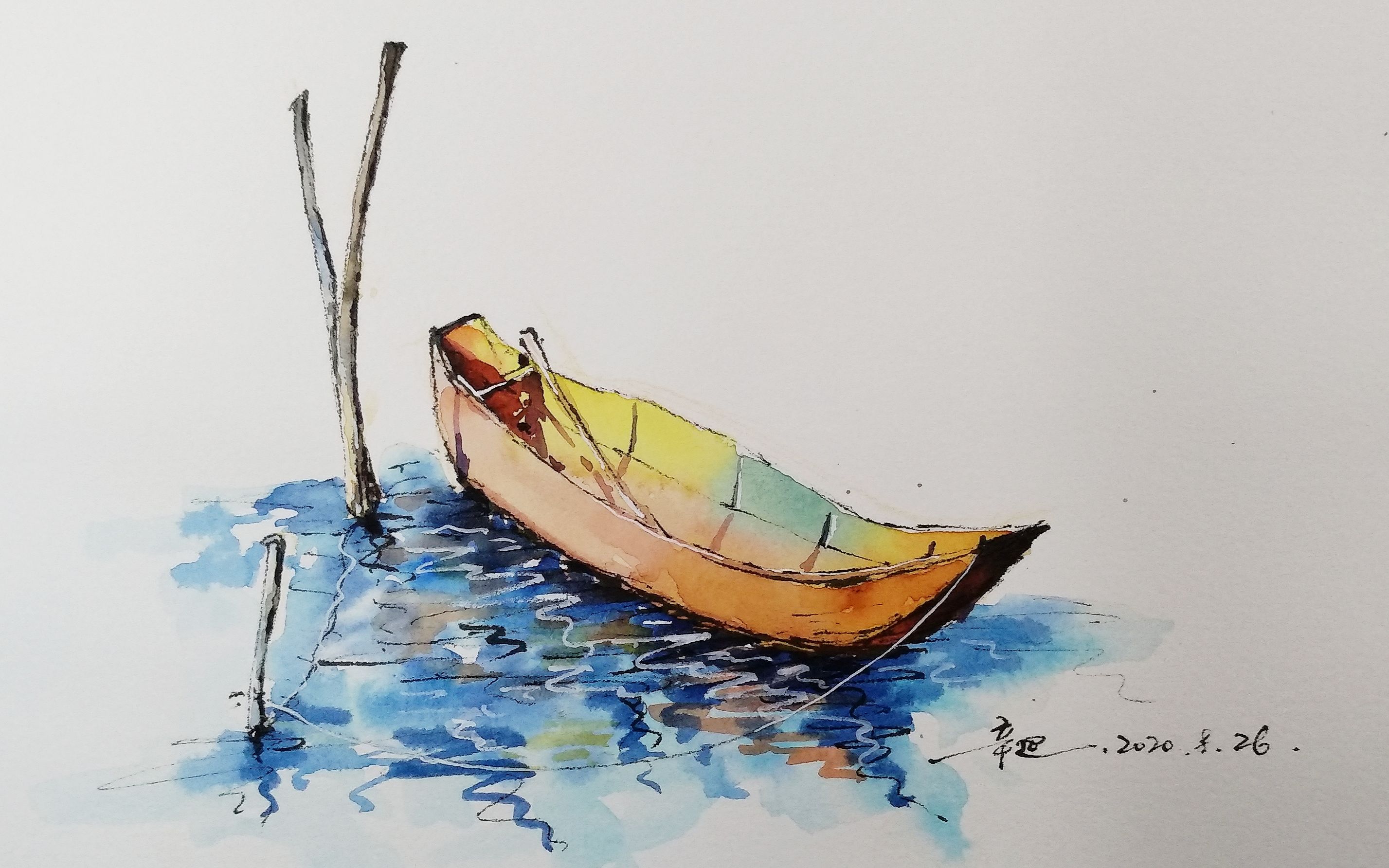 小舟水彩画图片