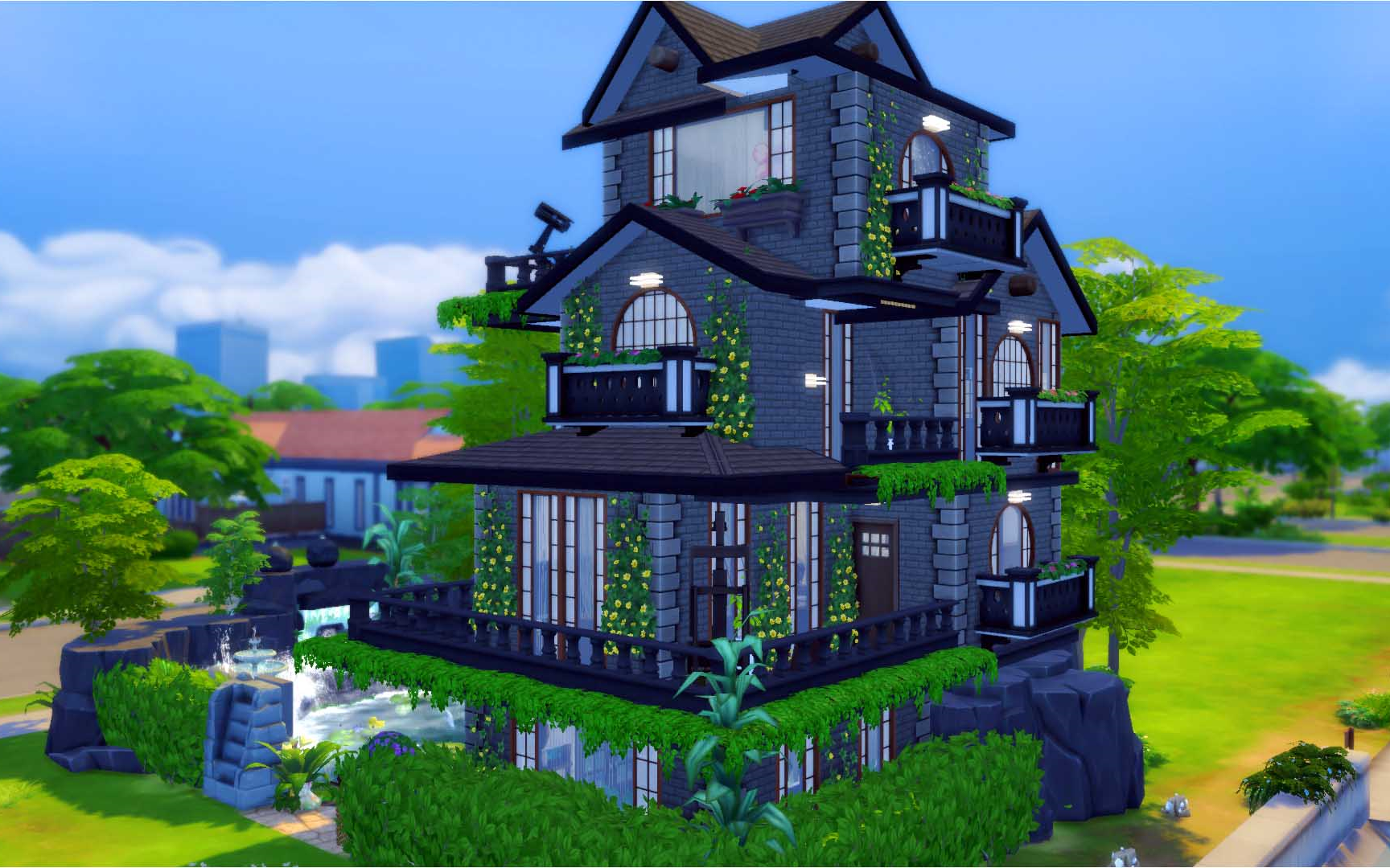 我的模拟人生游戏(8)- 自建房屋 瀑布小黑屋