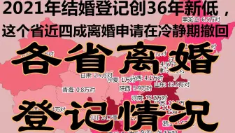 2021年离婚登记人数大降43%！河南离婚人数全国第一！这个省近四成离婚申请在冷静期撤回！各省离婚登记情况-数据可视化
