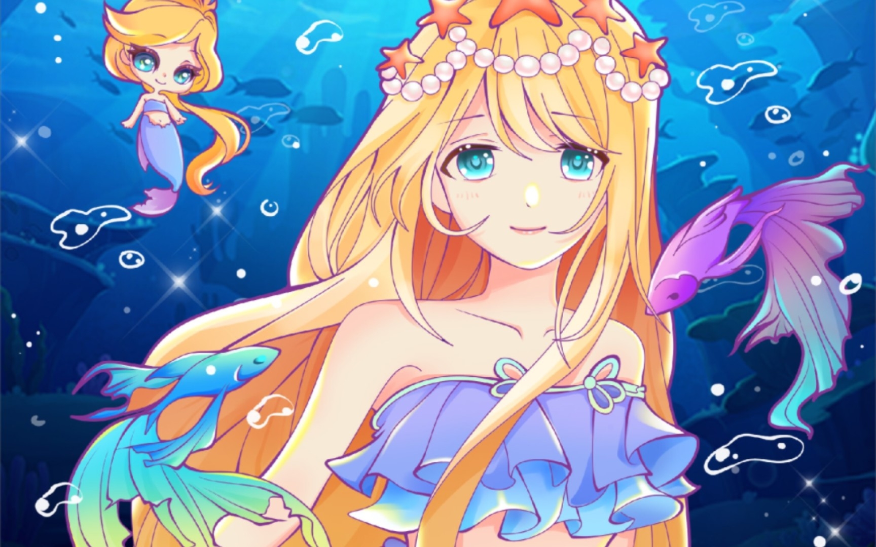 绘画填色花花填色海中少女