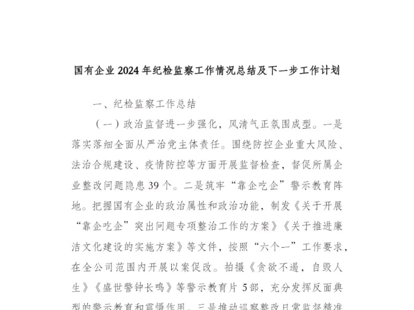 国有企业2024年纪检监察工作情况总结及下一步工作计划哔哩哔哩bilibili