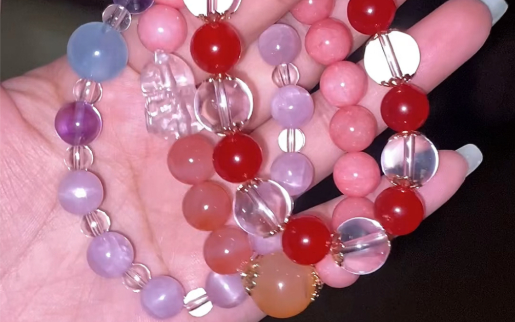 粉紫色系手串来啦(玛瑙水晶玉髓)