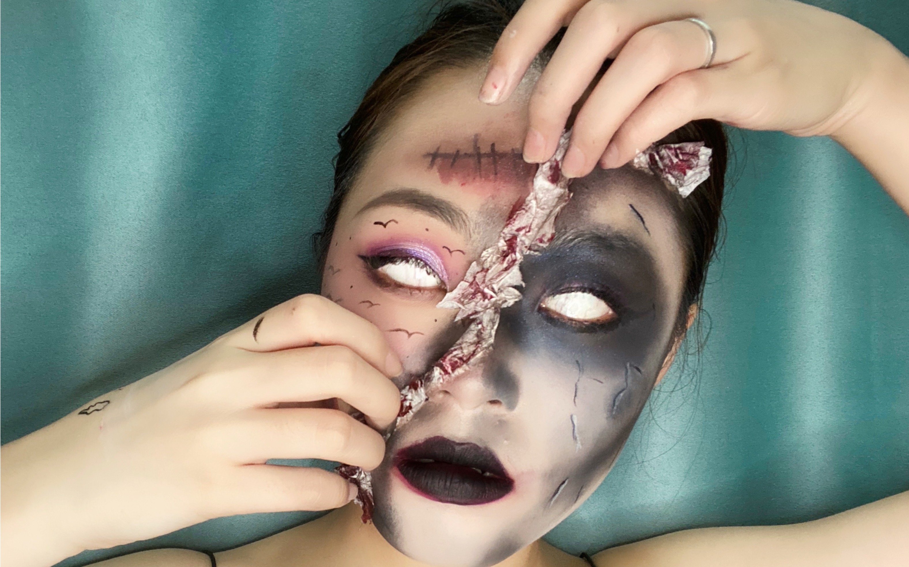 撕开面具|万圣节妆容造型ing_哔哩哔哩_bilibili