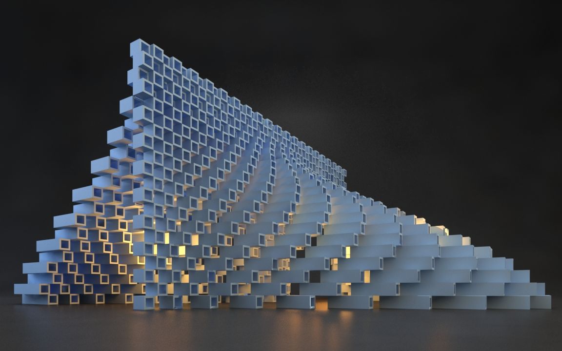 模型3dsmax制作镂空堆积体块构筑物异形建筑