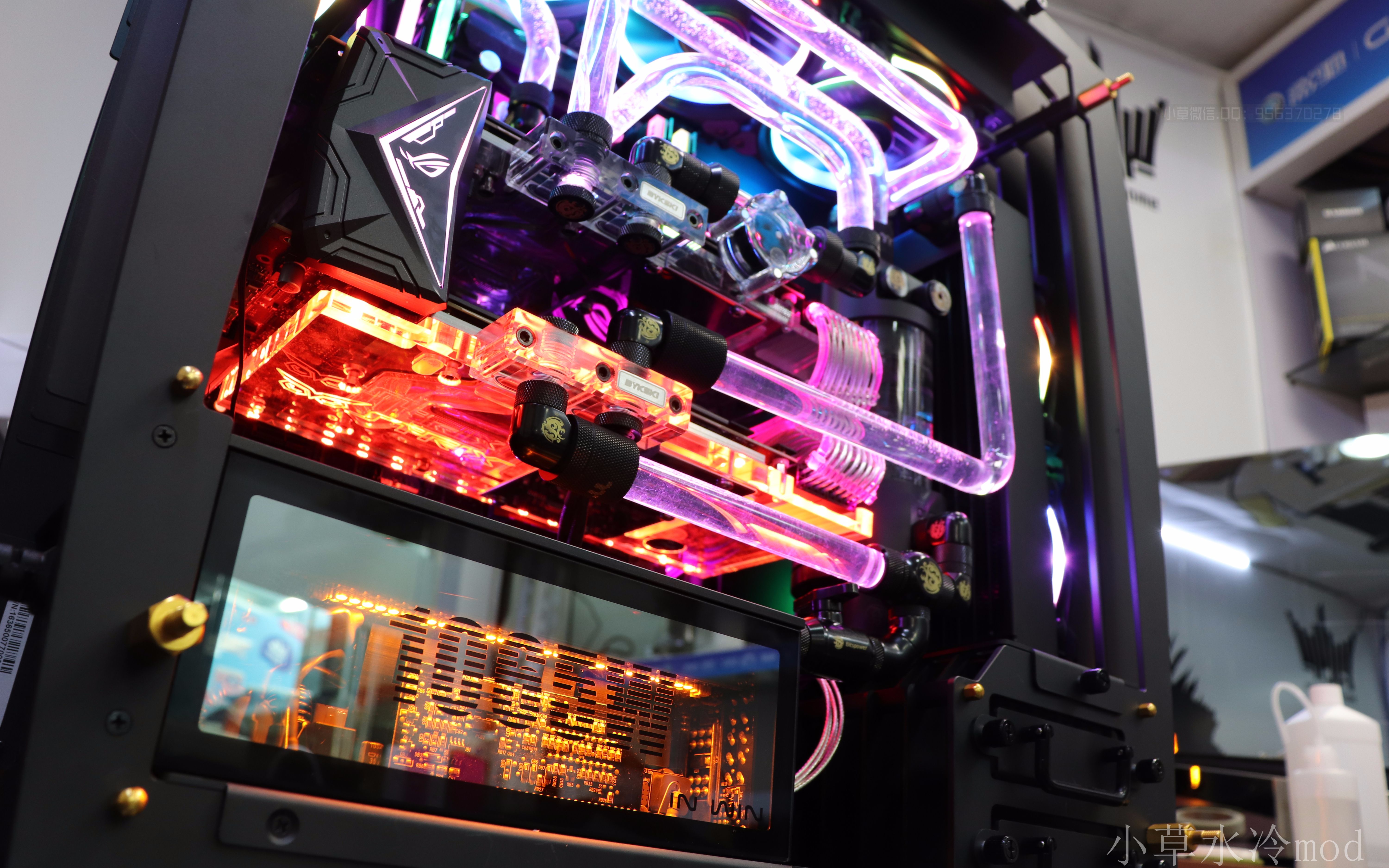 展示版本50000rmb打造的一台全rgb水冷电脑inwinhframe20分体式硬管