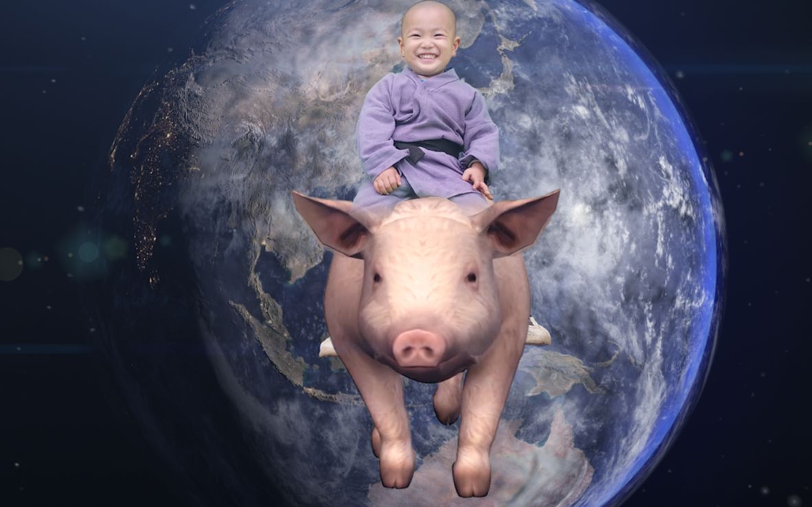 外星生物长得像猪,却能飞到外太空,小孩骑着它绕地球转了一圈