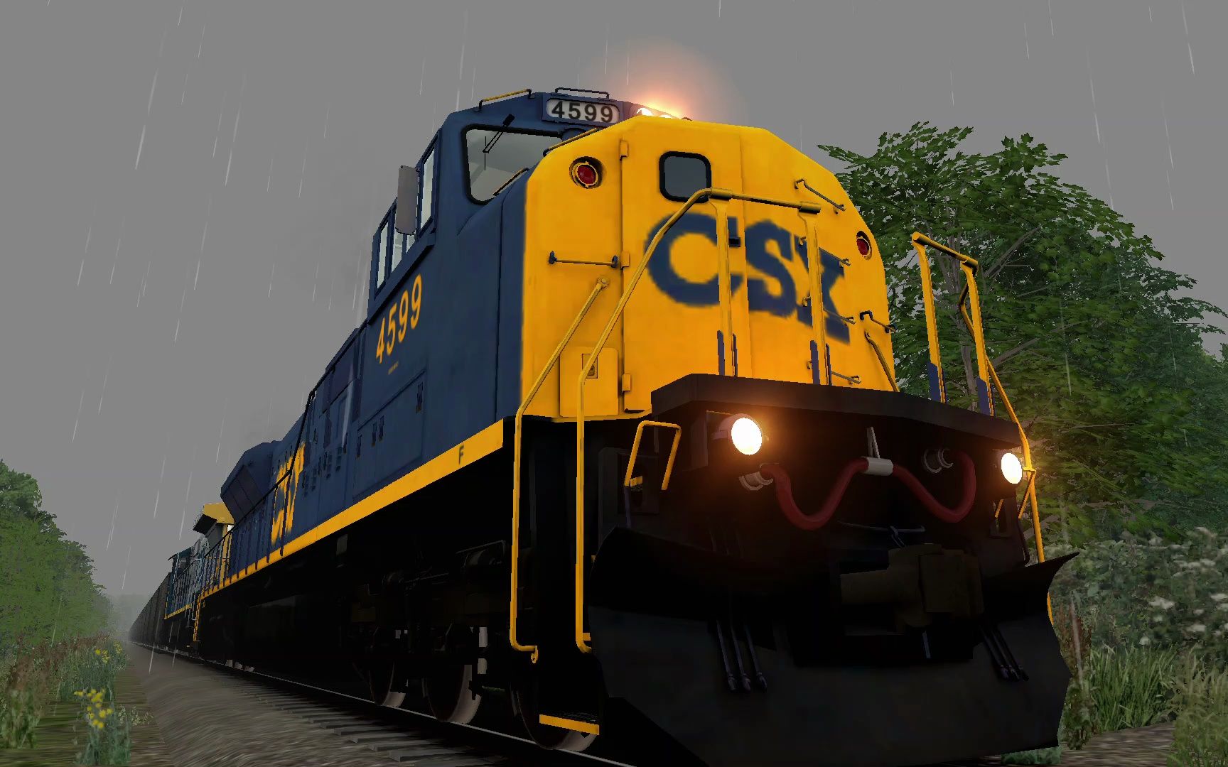 模拟火车tsc:sd80mac型内燃机车(csx铁路公司) 教皇溪区间的空敞车