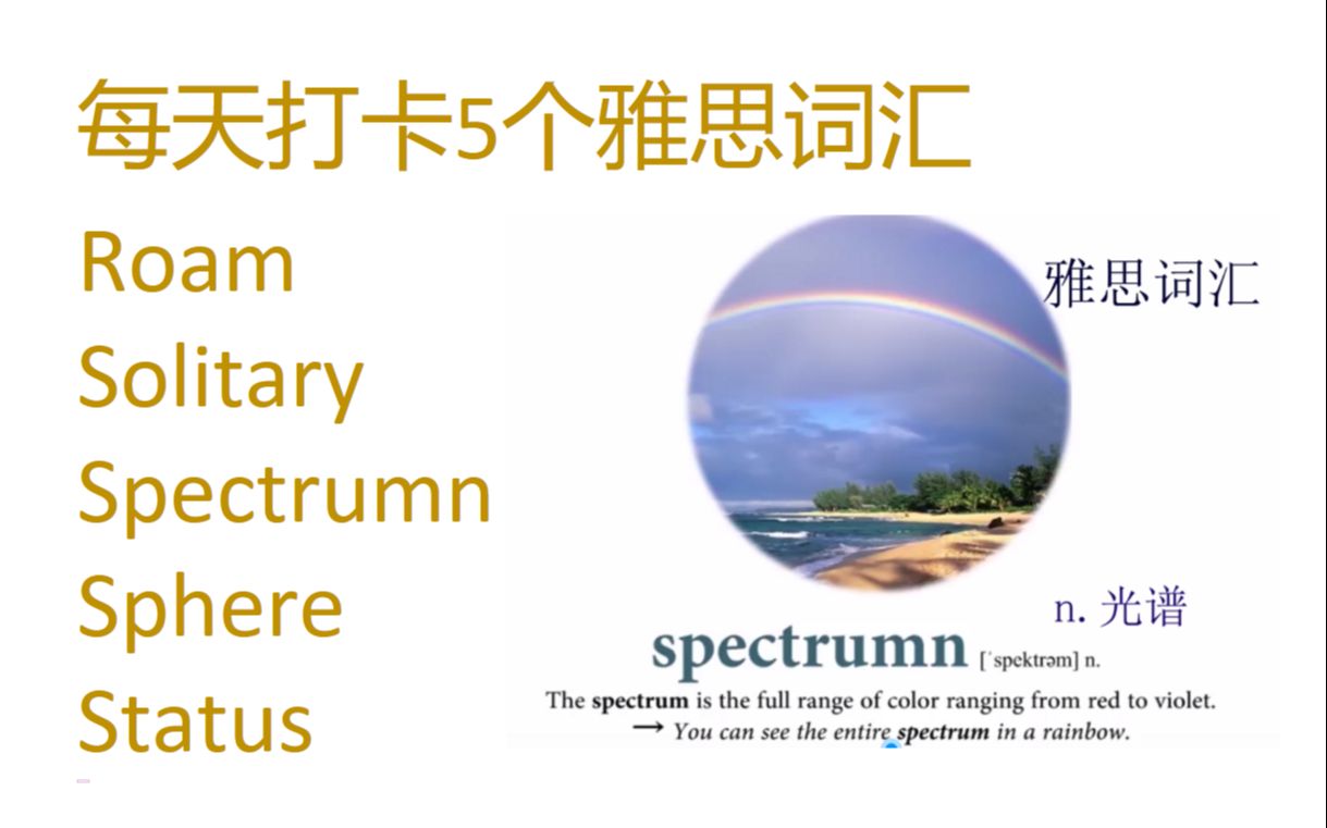 每天打卡5个雅思词汇roam, solitary, spectrumn, sphere, status哔哩哔哩bilibili