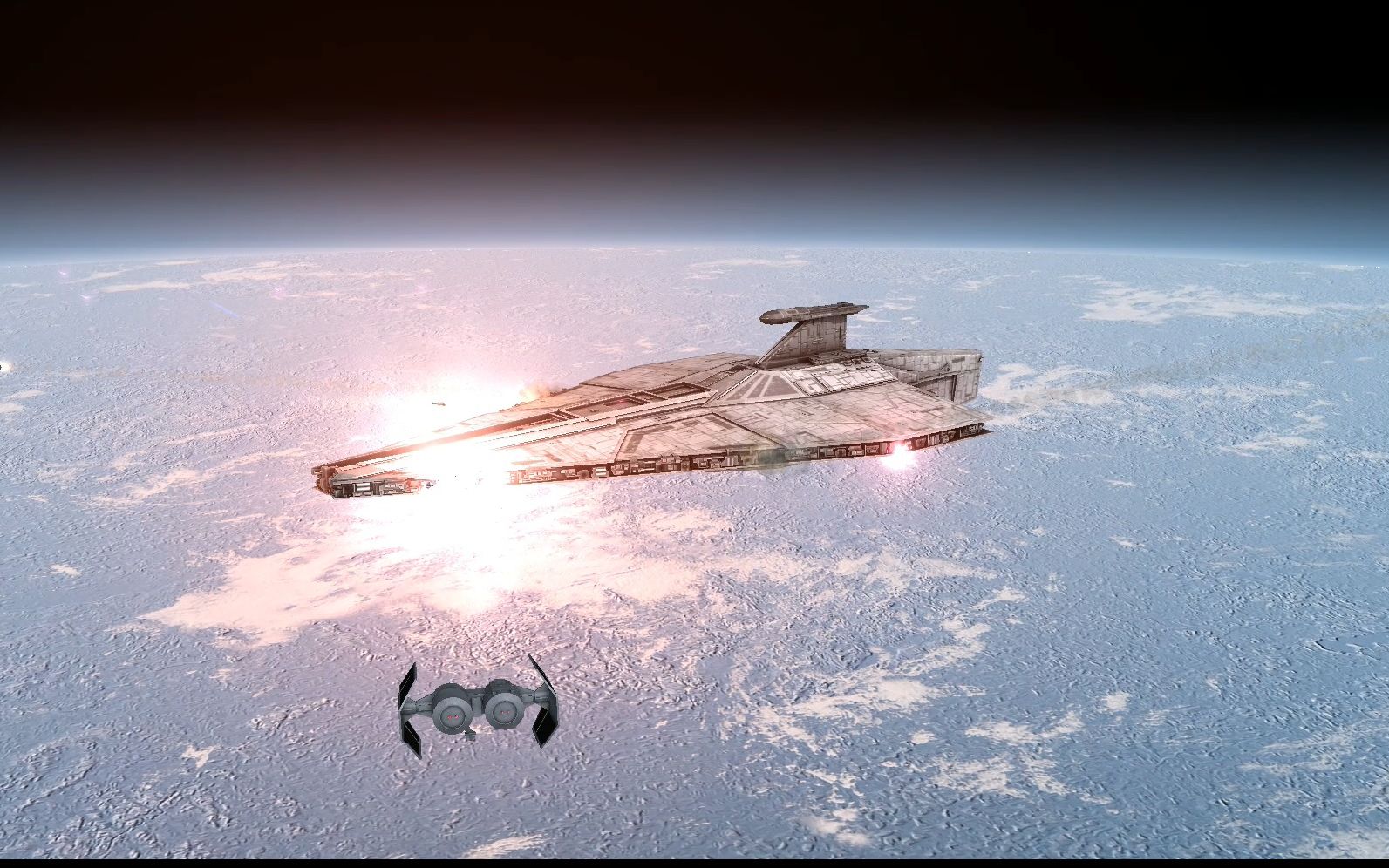 星球大战 帝国战争重制版 tie星际轰炸机发射质子鱼雷攻击欢呼者ii级