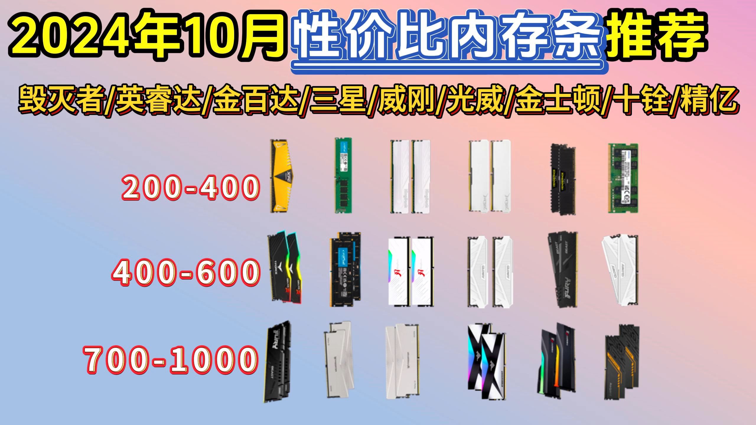 【2024年10月份】双十一内存条推荐!带灯光,游戏党、学生党性价比电脑装机必备!(毁灭者/英睿达/宏基掠夺者/金百达/三星/威刚/光威/金士顿/十铨/精亿...