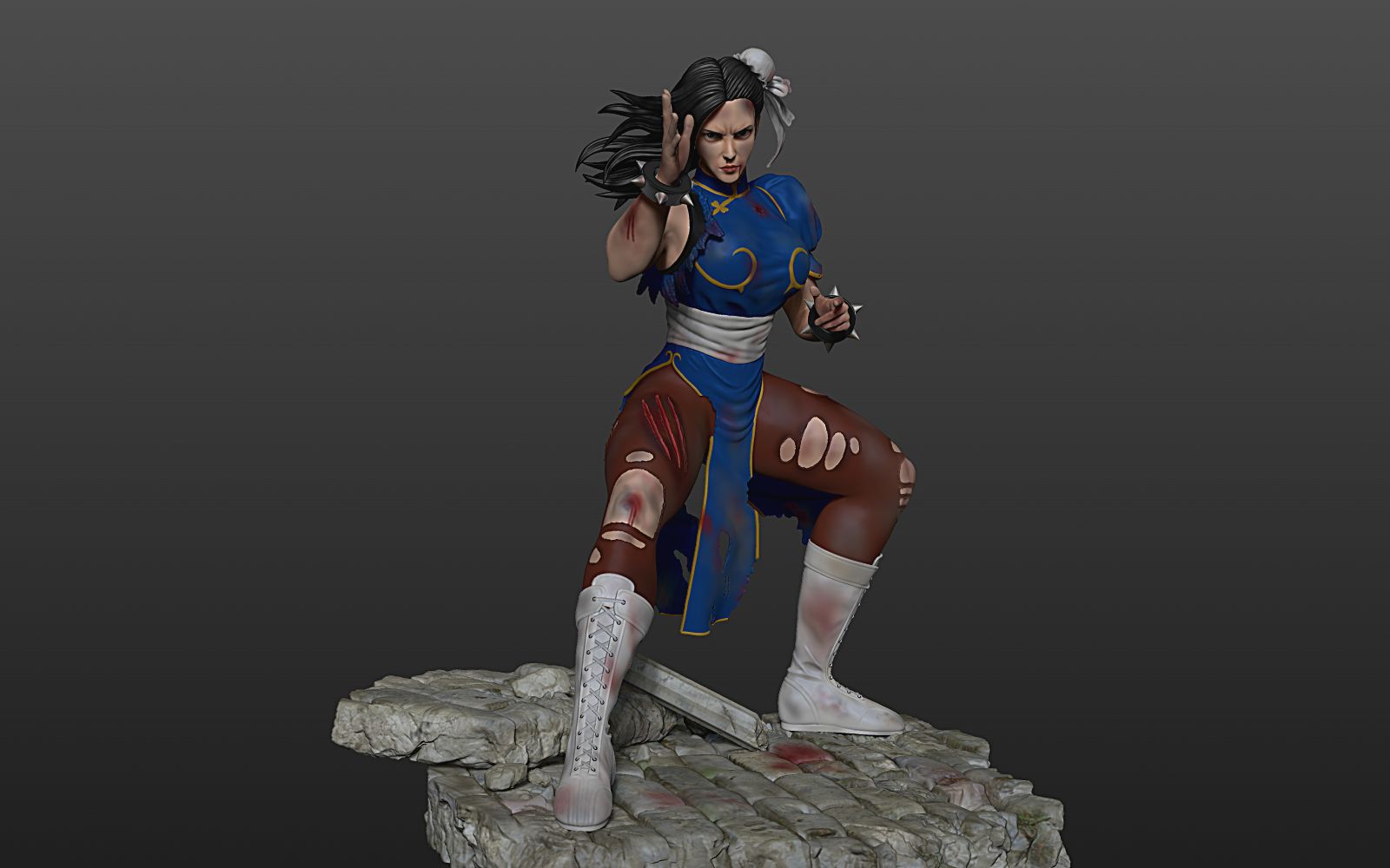 修改之前的春丽模型,由正常版变成战损版