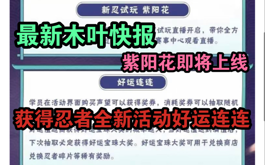 [图]最新木叶快报，全新获得忍者活动好运连连，紫阳花即将上架