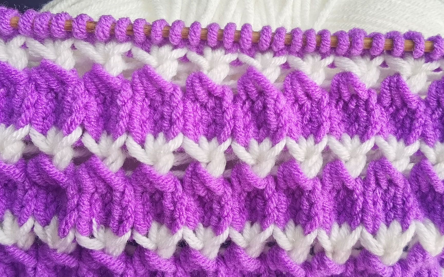 【棒针编织102期】新织法毛衣开衫双色线设计针织图案