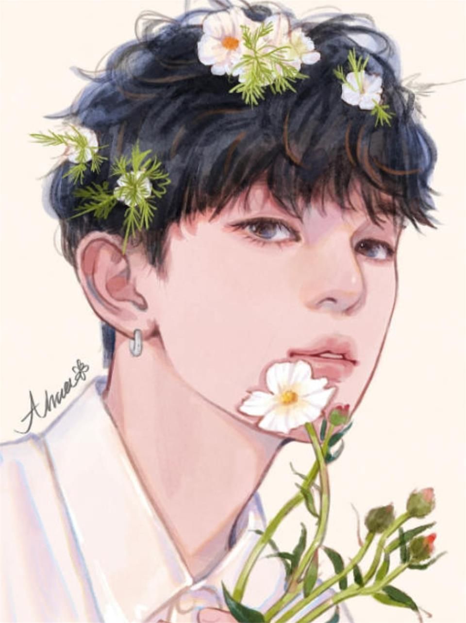 阿花水彩风男生头像ipad插画课2022年1月画质不错有笔刷