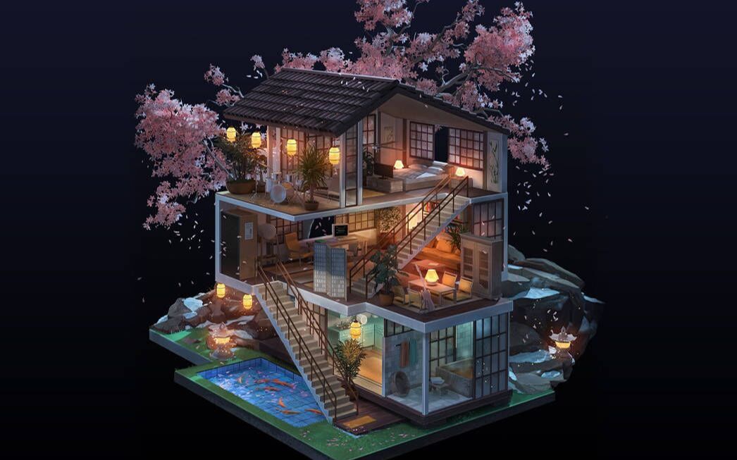 【3dmax游戏建模】场景模型,卡通风格房子3d建模讲解