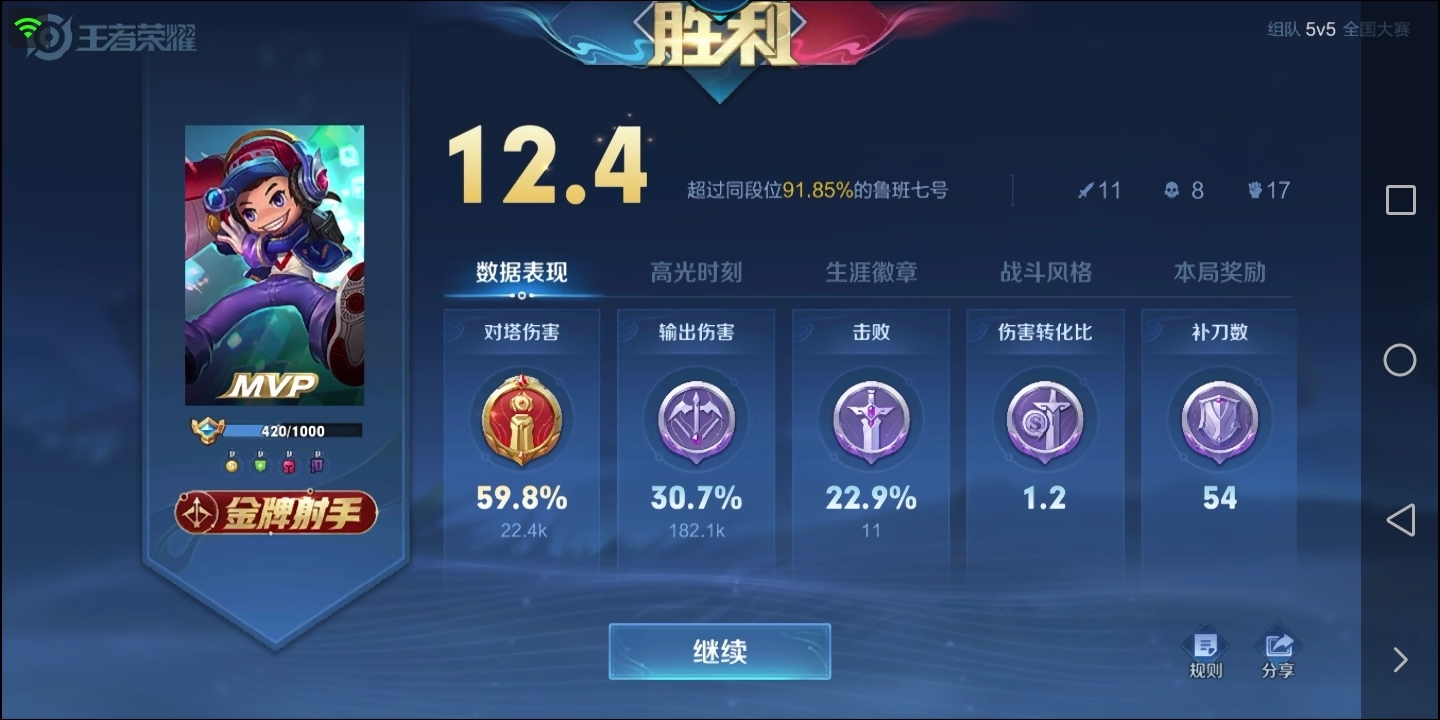 王者荣耀鲁班mvp,谁说鲁班不易玩