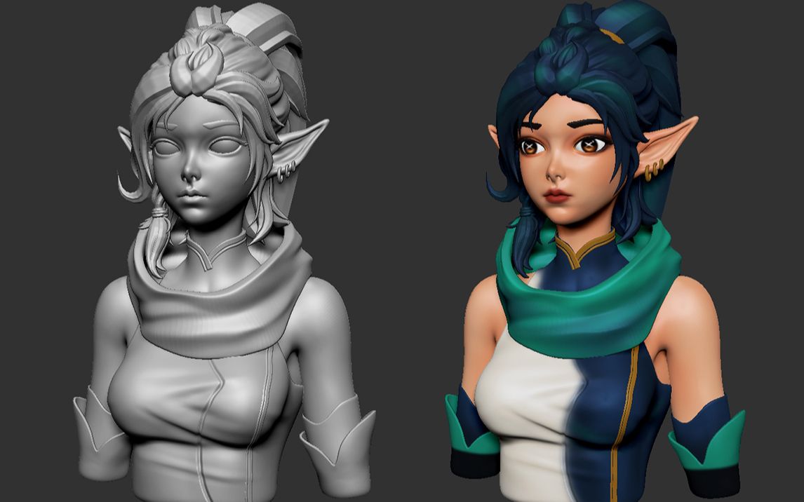 【zbrush教程】zb在线教你雕刻"精灵马尾女孩"高模手办模型,人物角色