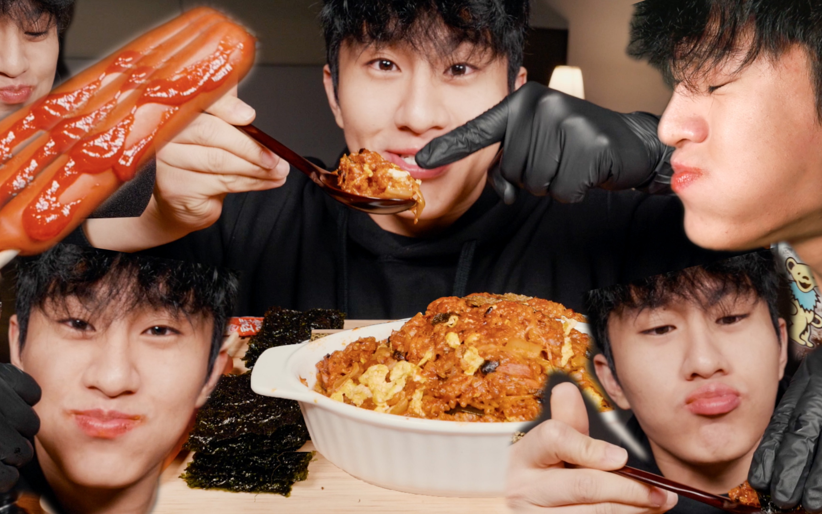 韩国小哥哥猪汉吃播泡菜炒饭