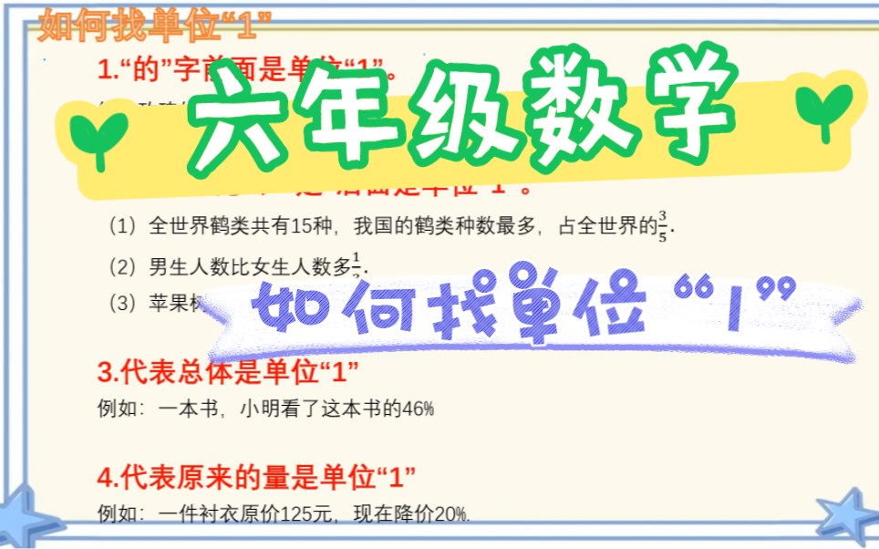 六年级数学重要知识点《如何找单位“1”》哔哩哔哩bilibili