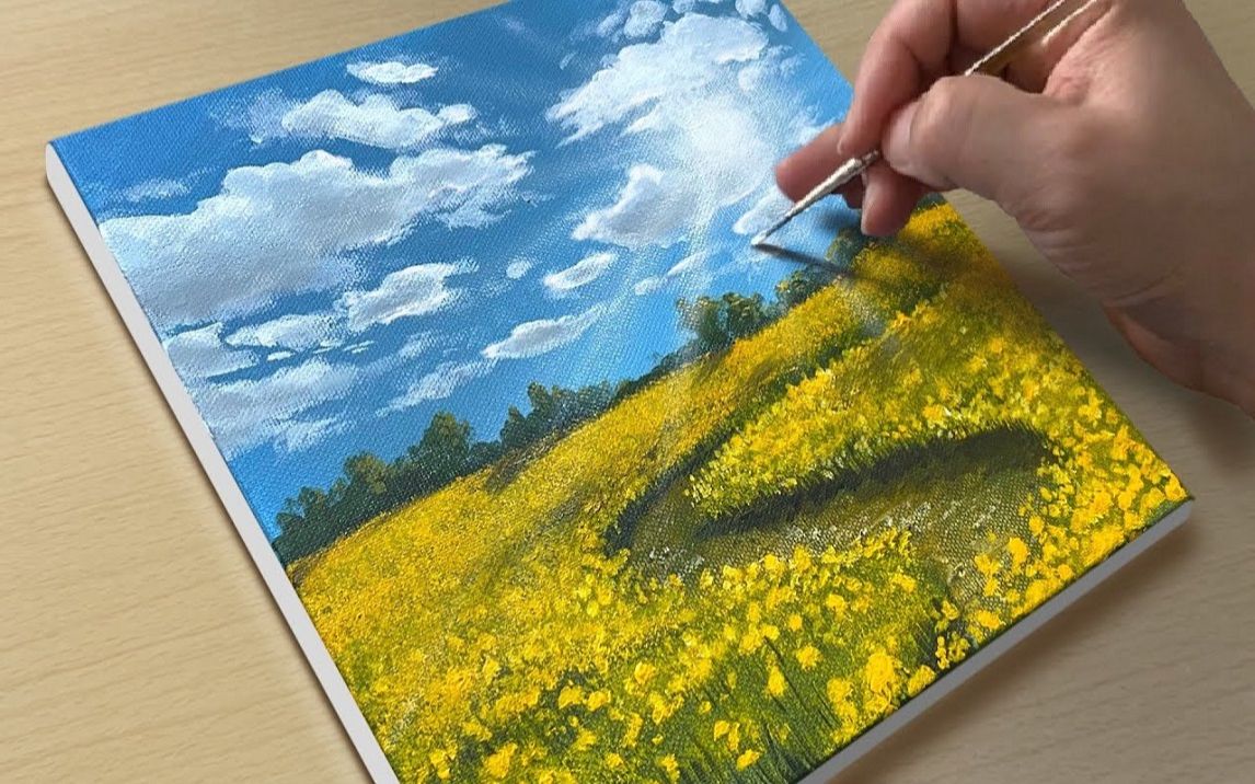 [图]【丙烯画】【绘画教程】【中字】黄色的花海-Yellow Flower Field Painting Acrylic Painting