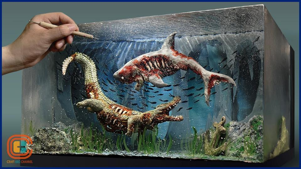 僵尸鳄鱼 vs 僵尸鲨鱼立体模型