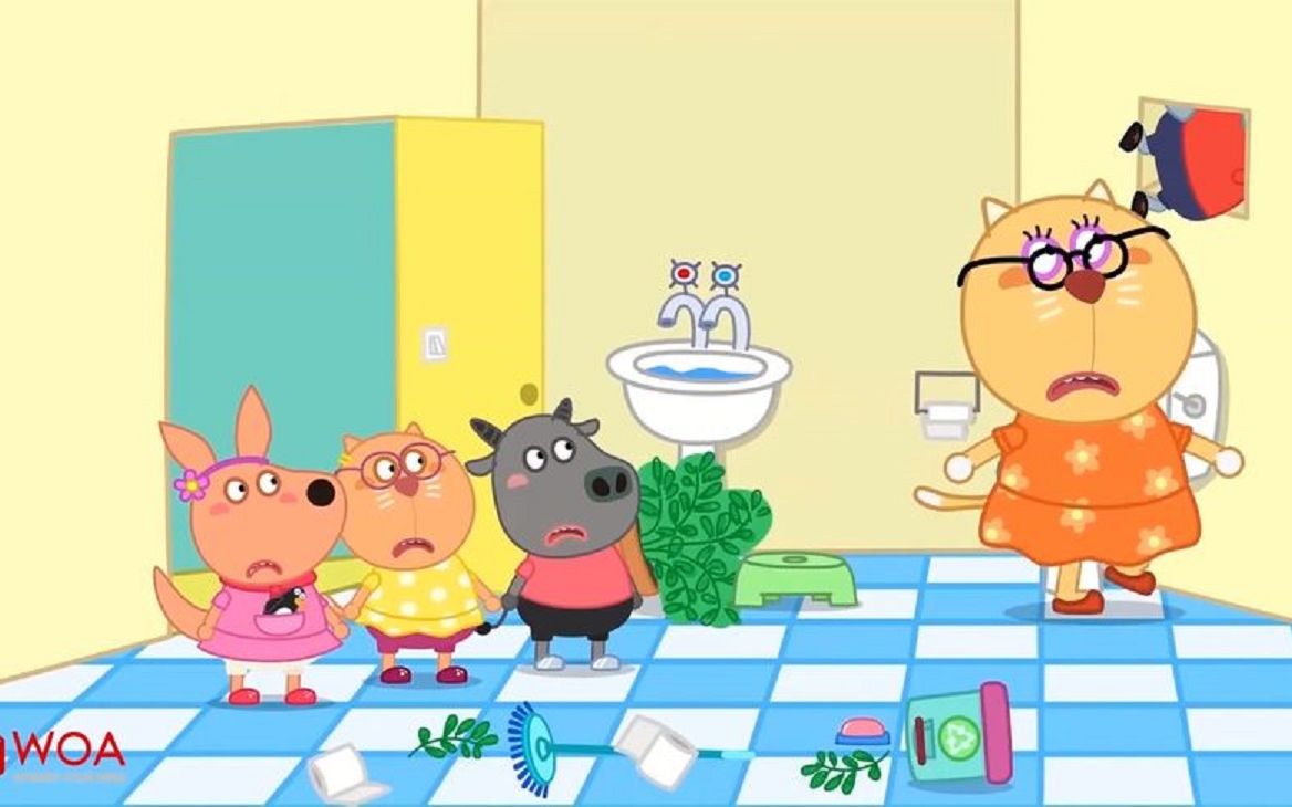 儿童卡通动画:沃尔夫错进了女厕所,他会想什么办法呢?