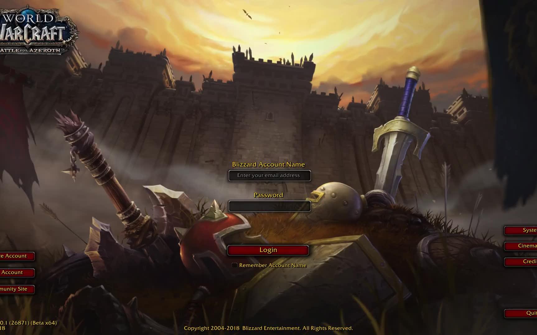 【魔兽世界:争霸艾泽拉斯】登录界面