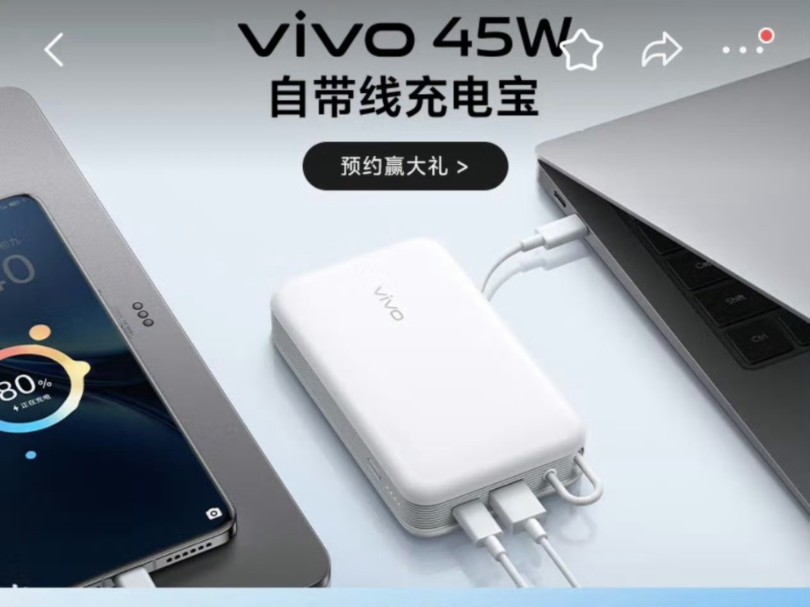 vivo 22.5W / 45W 充电宝曝光:20000mAh 容量、自带线设计,随 X200 系列手机亮相哔哩哔哩bilibili