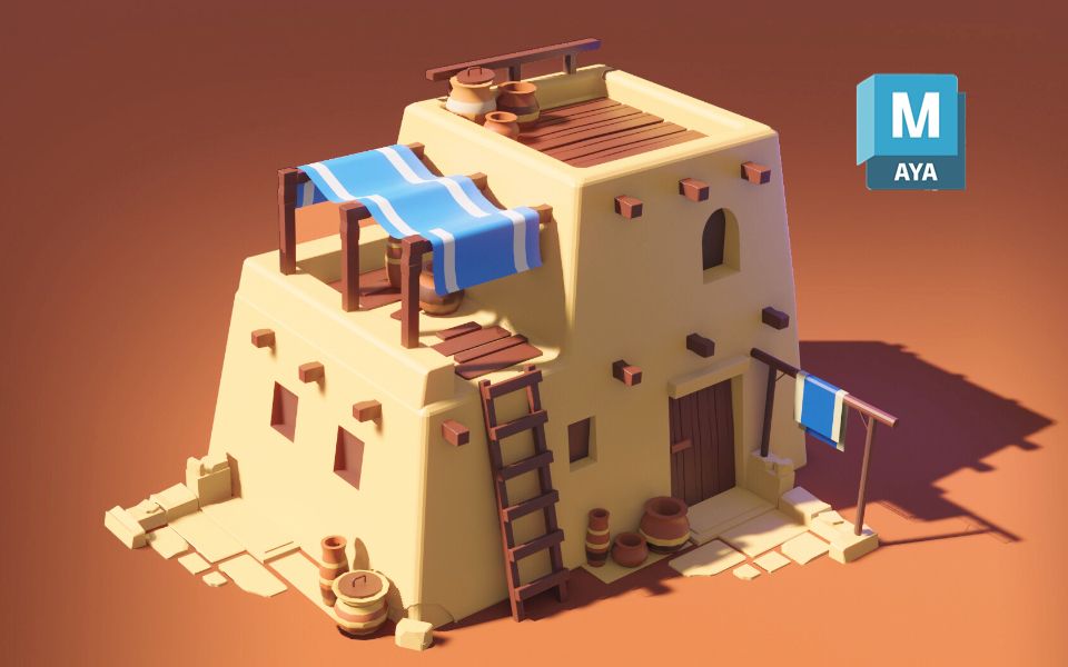 【maya场景建模】沙漠小房子模型制作,maya场景制作思路解析