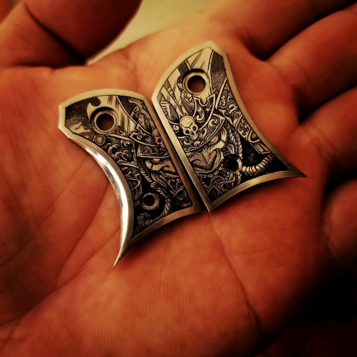 鬼面武士雕刻,林赛,雕金,武士.折刀