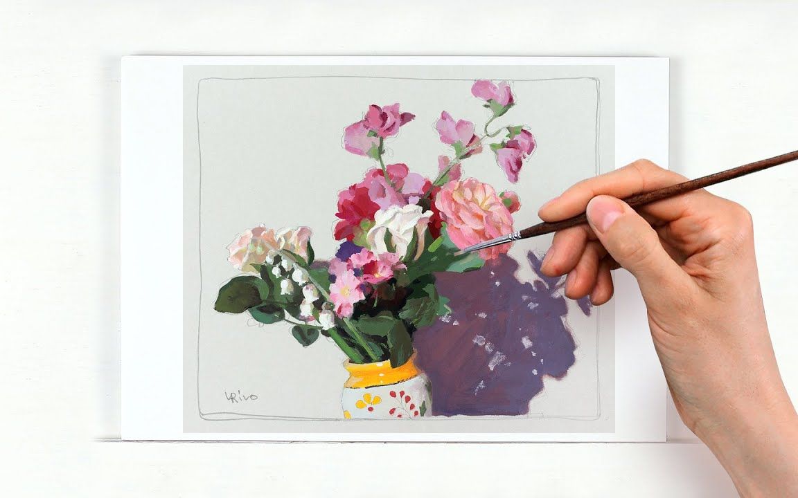 水粉景物/花卉/演示/Painting Flowers with Gouache  Colorful Floral Gouache painting demo哔哩哔哩bilibili