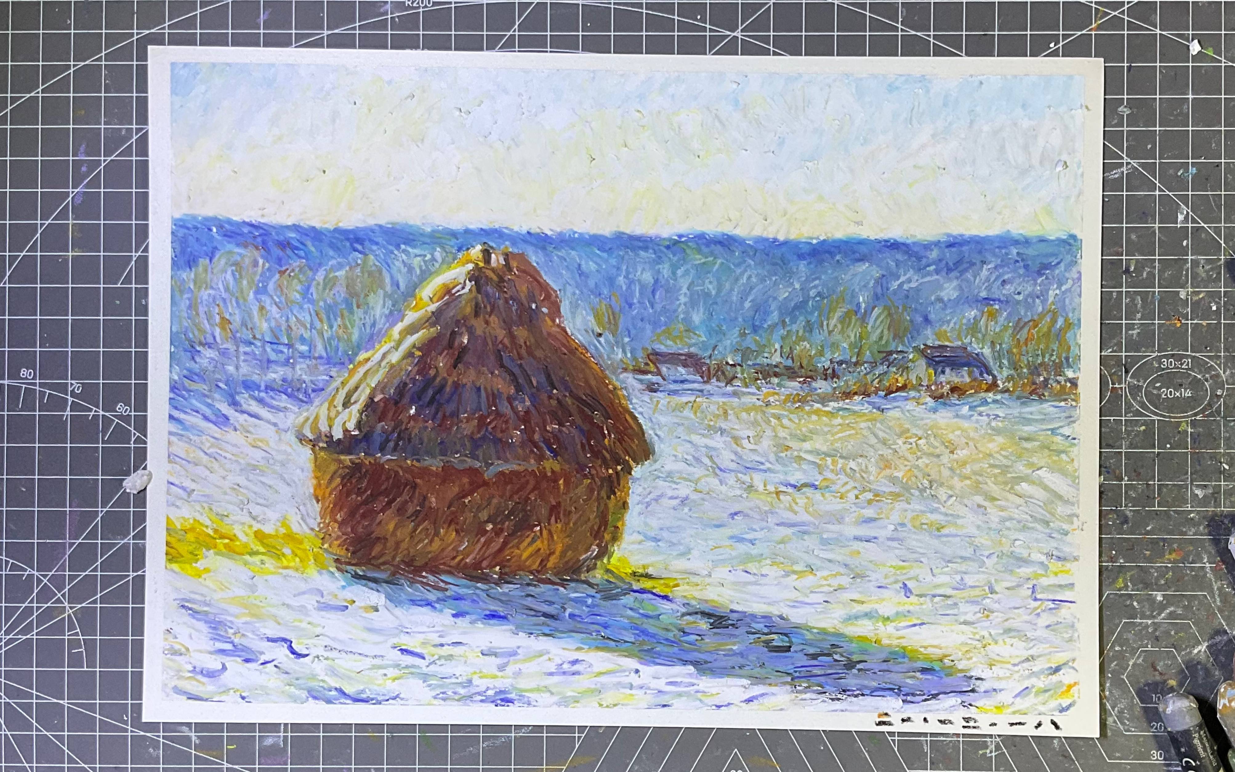 活动作品油画棒雪地清晨的谷堆莫奈