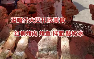 Download Video: 新疆喀什乡村巴扎美食，红柳烤肉配拌面再来一块烤鱼，太香了