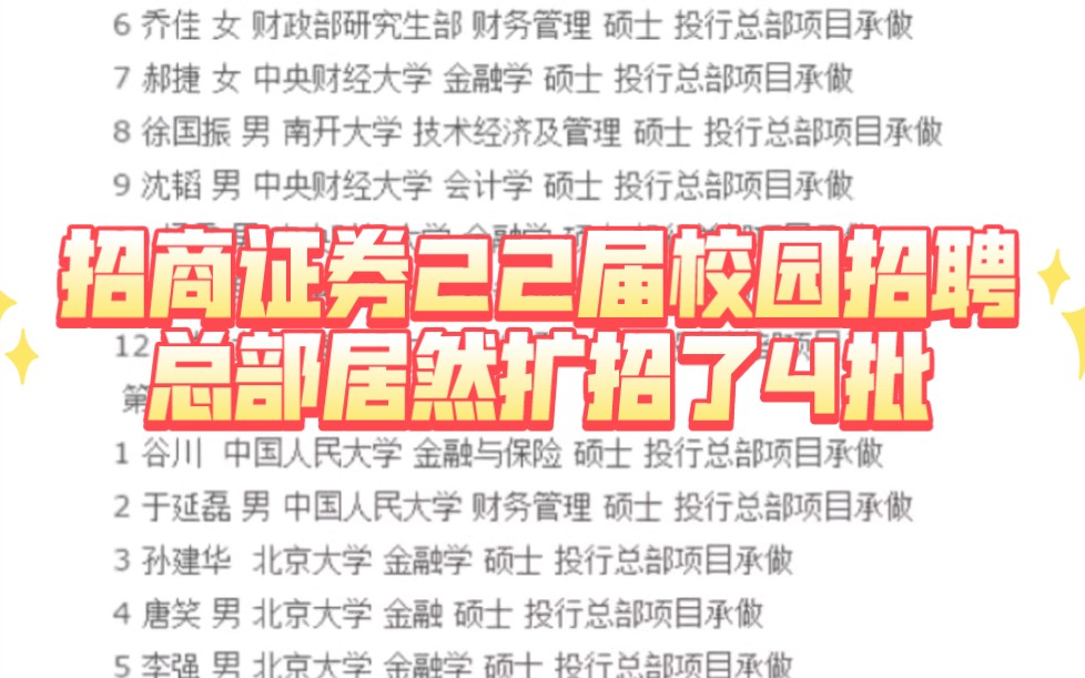 2022年招商证券总部投行部项目承做岗校招录用名单分析,居然扩招了这么多哔哩哔哩bilibili