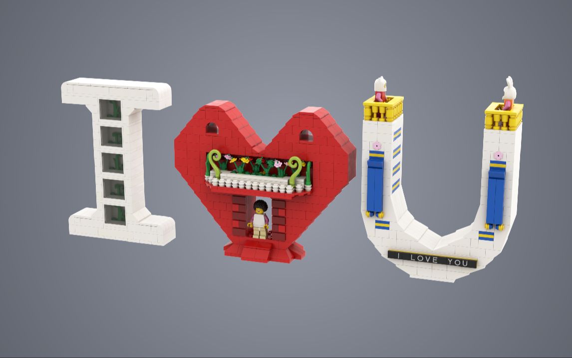 i love you 爱心积木摆件成品_乐高moc_lego