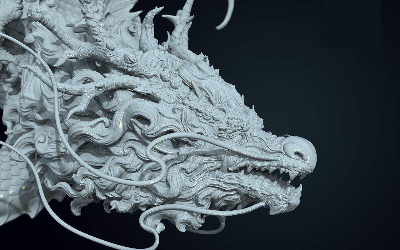 写实风"中国龙"模型制作,纹理鳞片肌肉细节雕刻教学 3d游戏建模系统