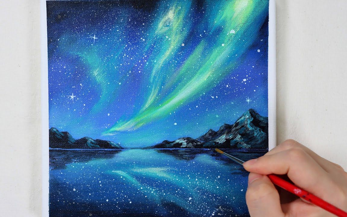 极光 /面向初学者的轻松丙烯画/绘画教程/绘画asmr