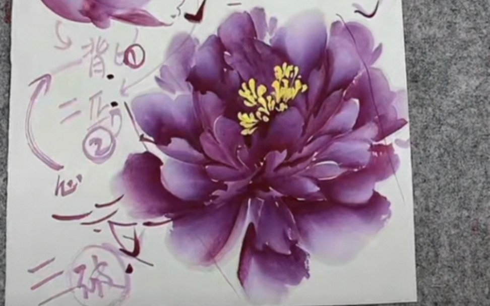 国画牡丹 紫色牡丹技法教学