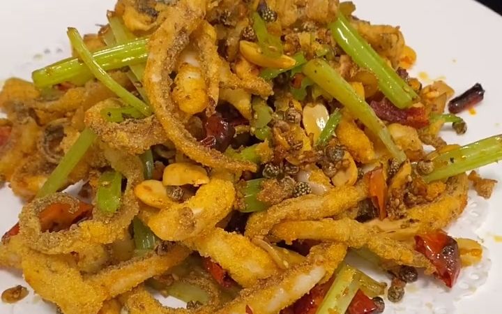 麻辣酥脆的干煸鱿鱼头在家试做吧!_哔哩哔哩_bilibili