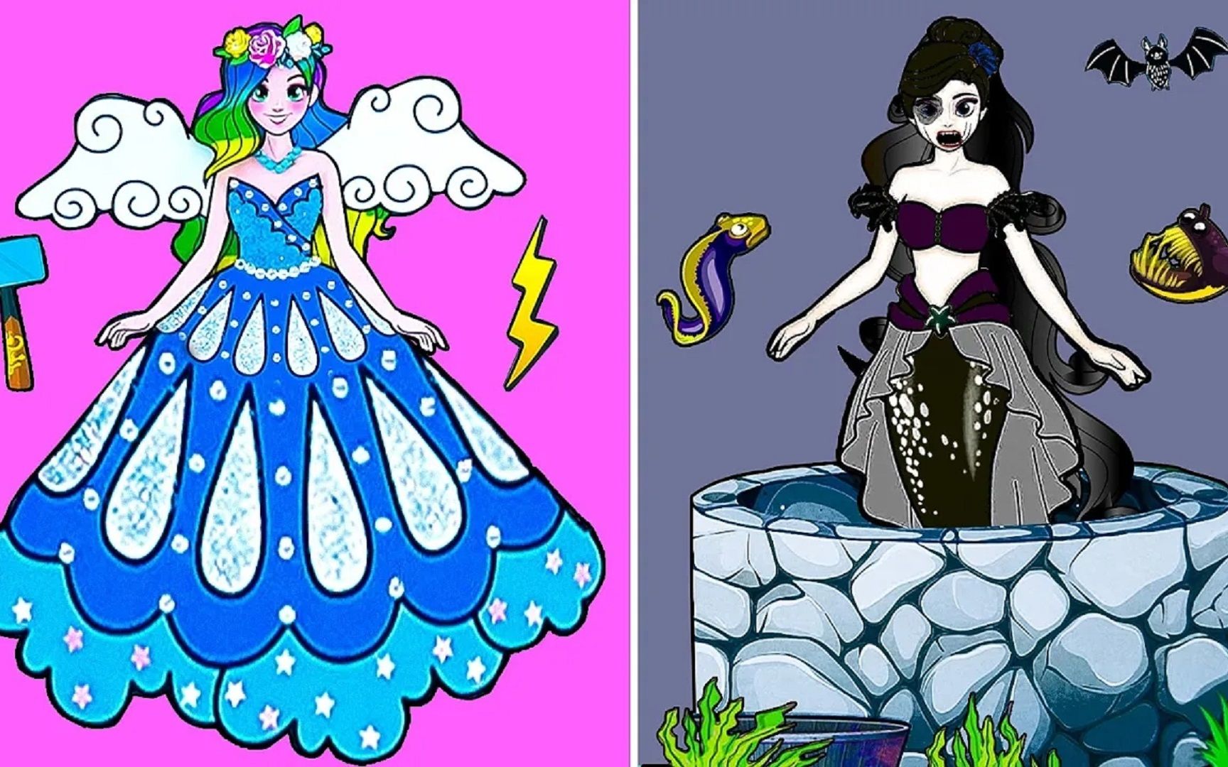 漂亮的芭比变身蝴蝶仙子制造雷公电母,解救被困的美人鱼,好美啊_哔哩