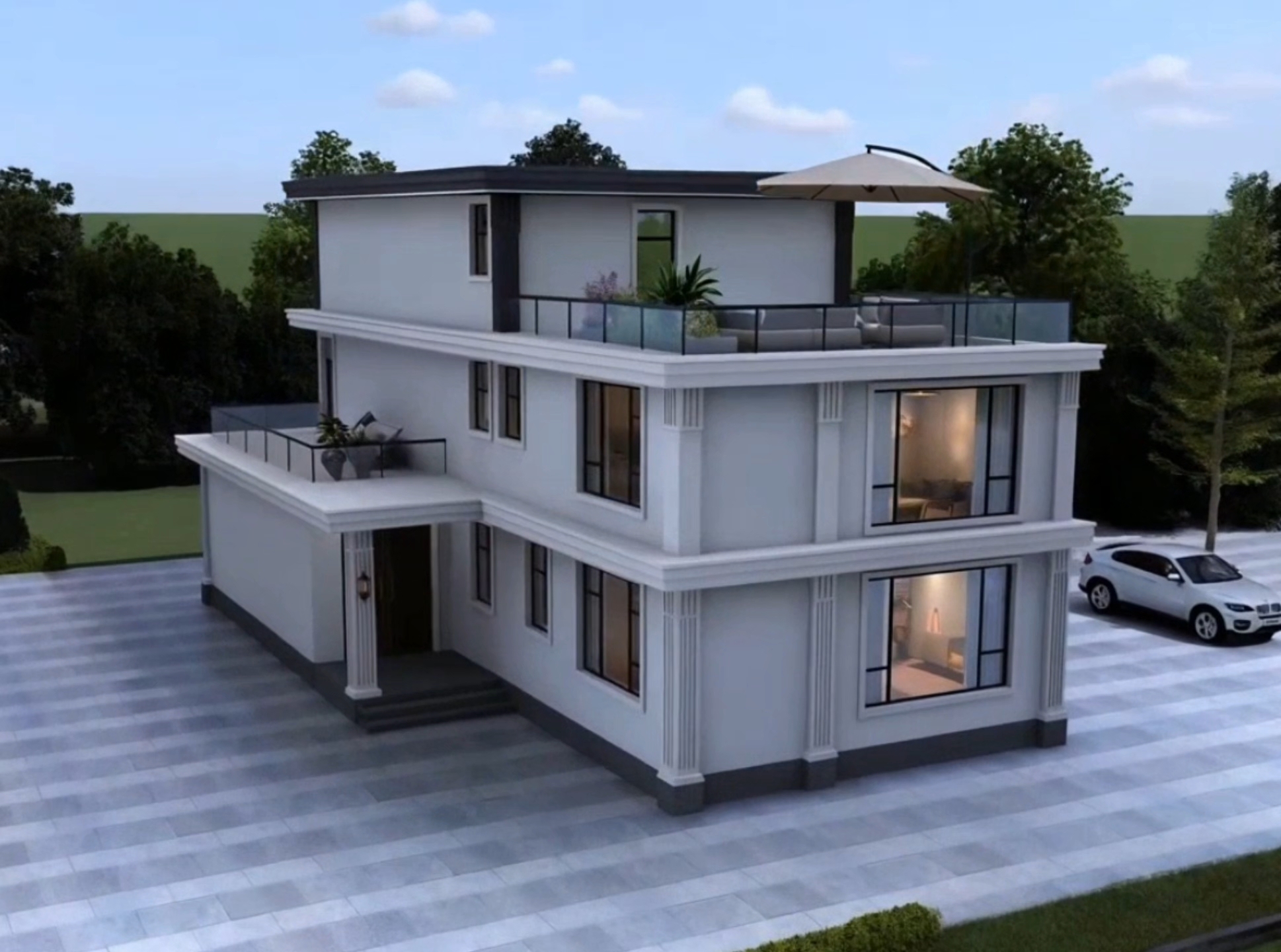 面宽7米,进深12米,欧式风格两层半自建房别墅外观设计