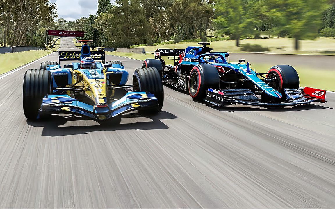 雷诺r25 vs阿尔卑斯f1 2021 a521过去vs未来巴瑟斯特赛道之战