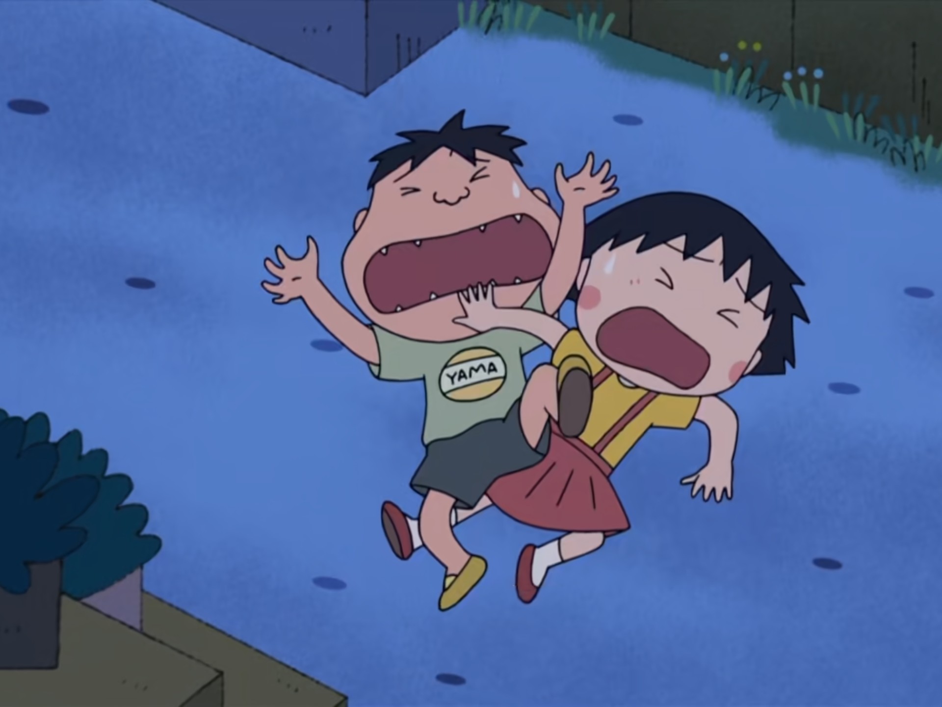 小丸子想看美丽的烟花,要找到顶好的地方,和山田同学一