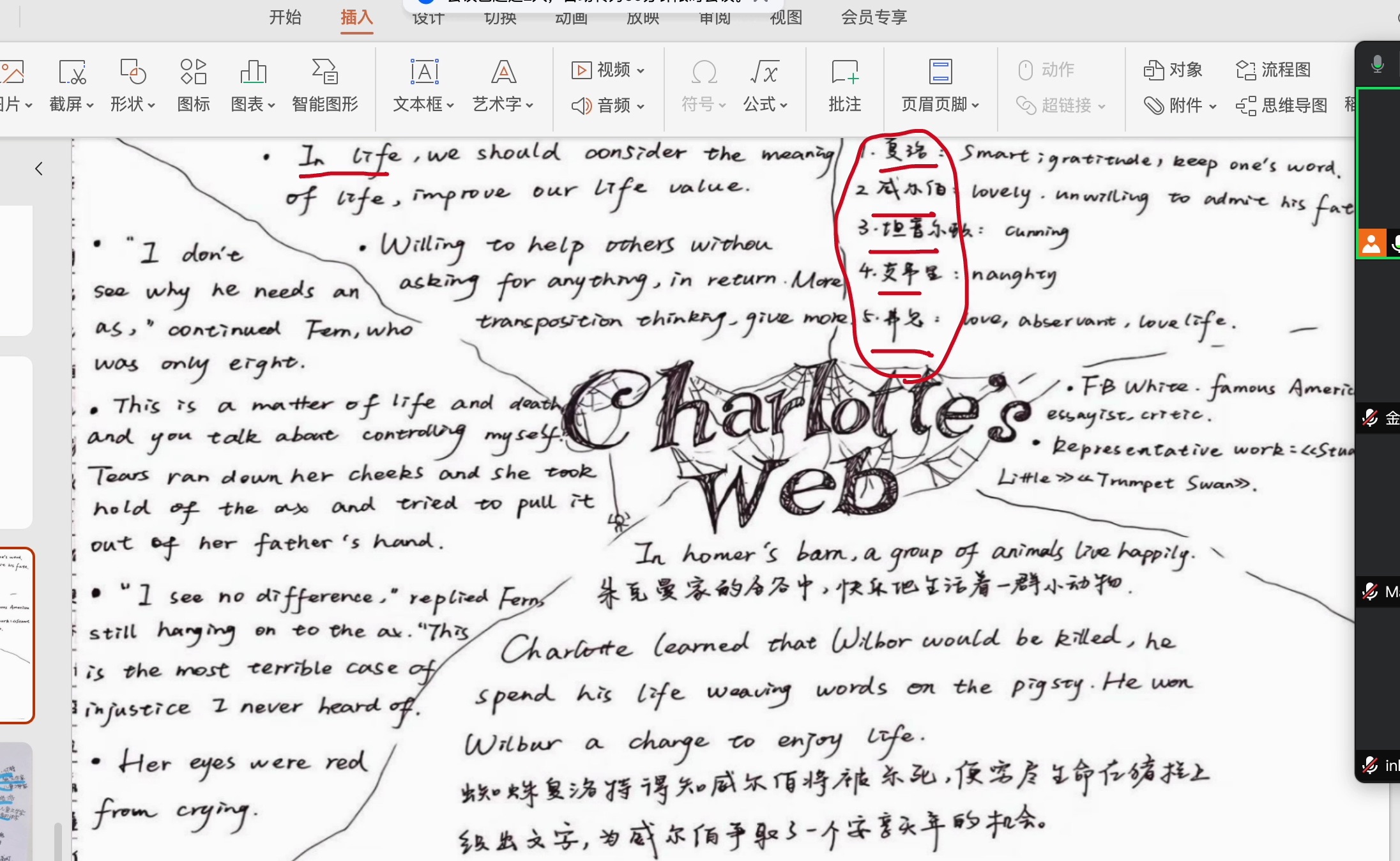 阅读营--夏洛特的网-思维导图