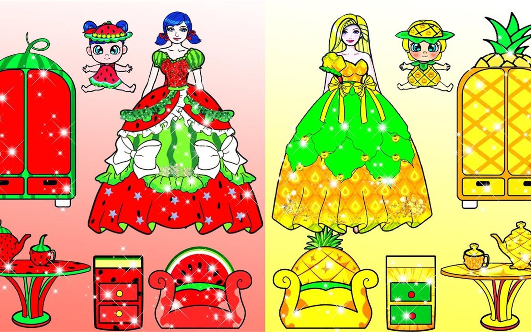 纸娃娃动画:瓢虫雷迪vs长发公主屋装饰挑战,西瓜vs菠萝娃娃屋,哪个更