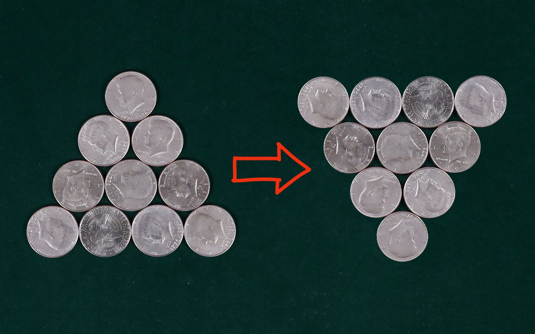 只移动三枚硬币,如何让三角形倒过来?