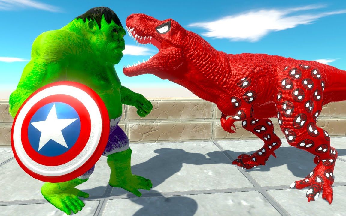 带盾的绿巨人戈洛vs蜘蛛侠霸王龙死亡坠落动物起义战斗模拟器