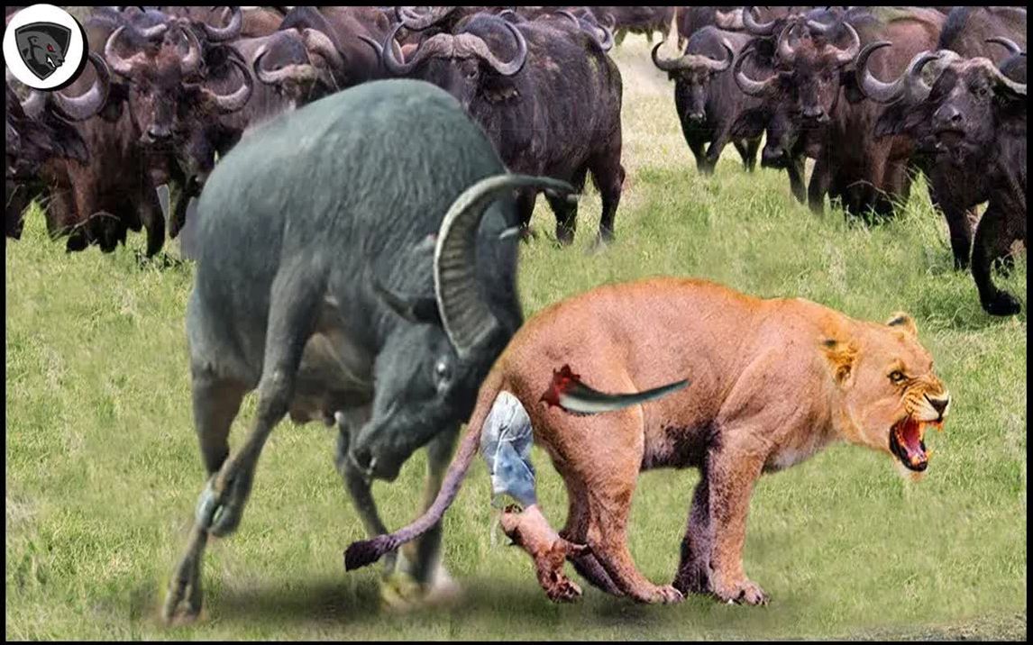 一群凶猛的水牛野蛮地摧毁了整个狮子家族-野生动物原声